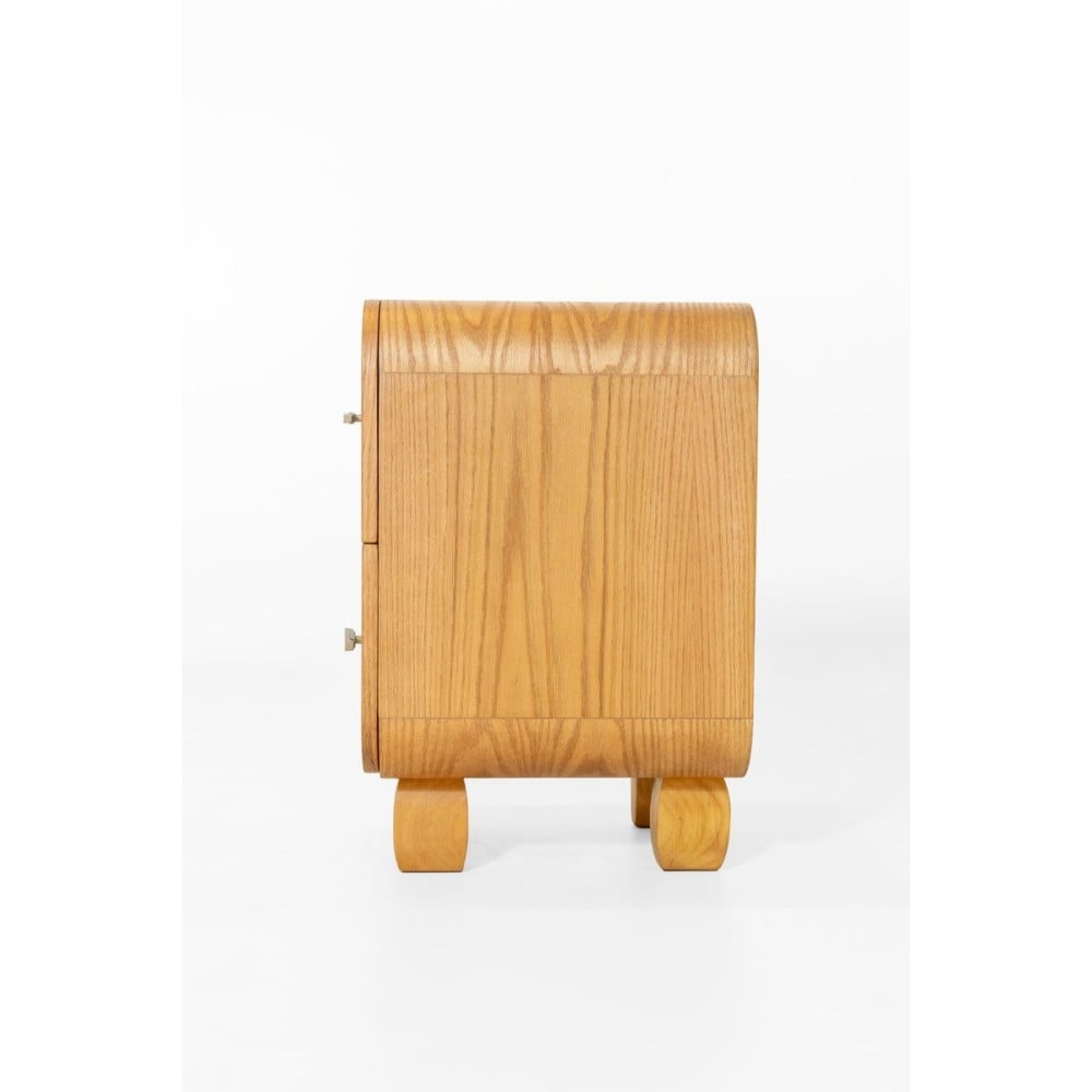 Mesa de Cabeceira Martini com 2 Gavetas em Lâmina de Madeira e Pés Esculpidos em Madeira Tauari Design by M7 Estúdio
