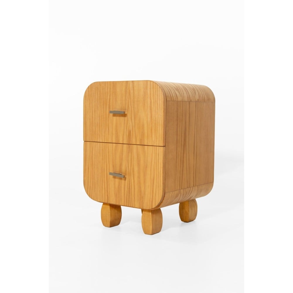 Mesa de Cabeceira Martini com 2 Gavetas em Lâmina de Madeira e Pés Esculpidos em Madeira Tauari Design by M7 Estúdio