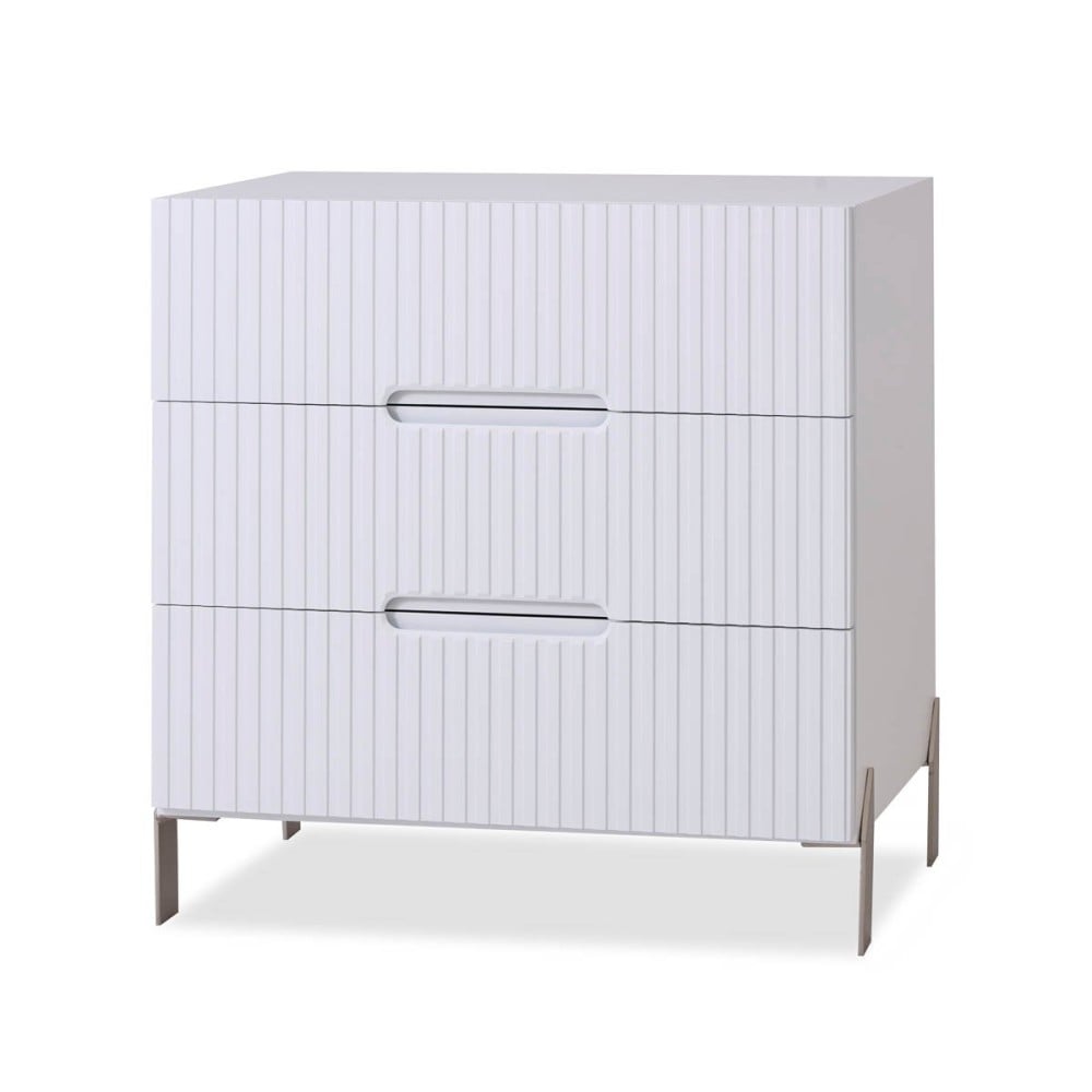 Mesa de Cabeceira Megara 3 Gavetas com Detalhe Frisado Pés com Pintura Metálica