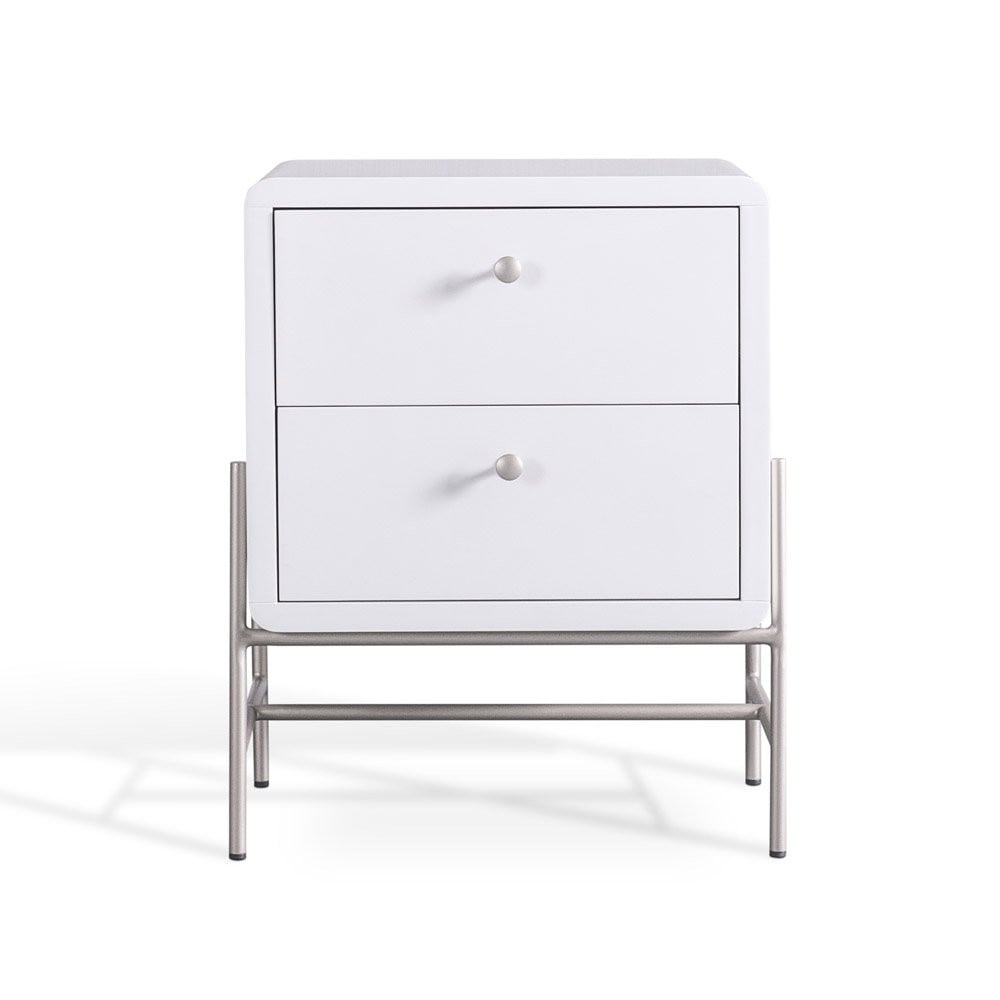 Mesa de Cabeceira Taynne 2 Gavetas Pintura Laca Fosca Base Aço Carbono Pintura Metalizada
