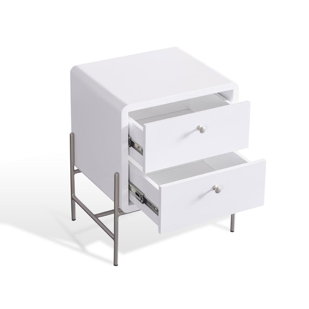 Mesa de Cabeceira Taynne 2 Gavetas Pintura Laca Fosca Base Aço Carbono Pintura Metalizada
