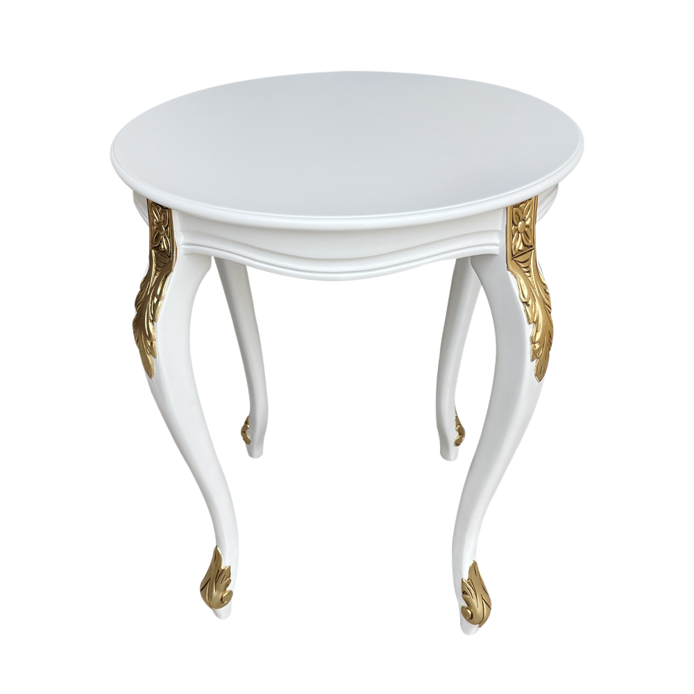 Mesa de Canto Napoleão Pintura Dourada Entalhada em Madeira Maciça