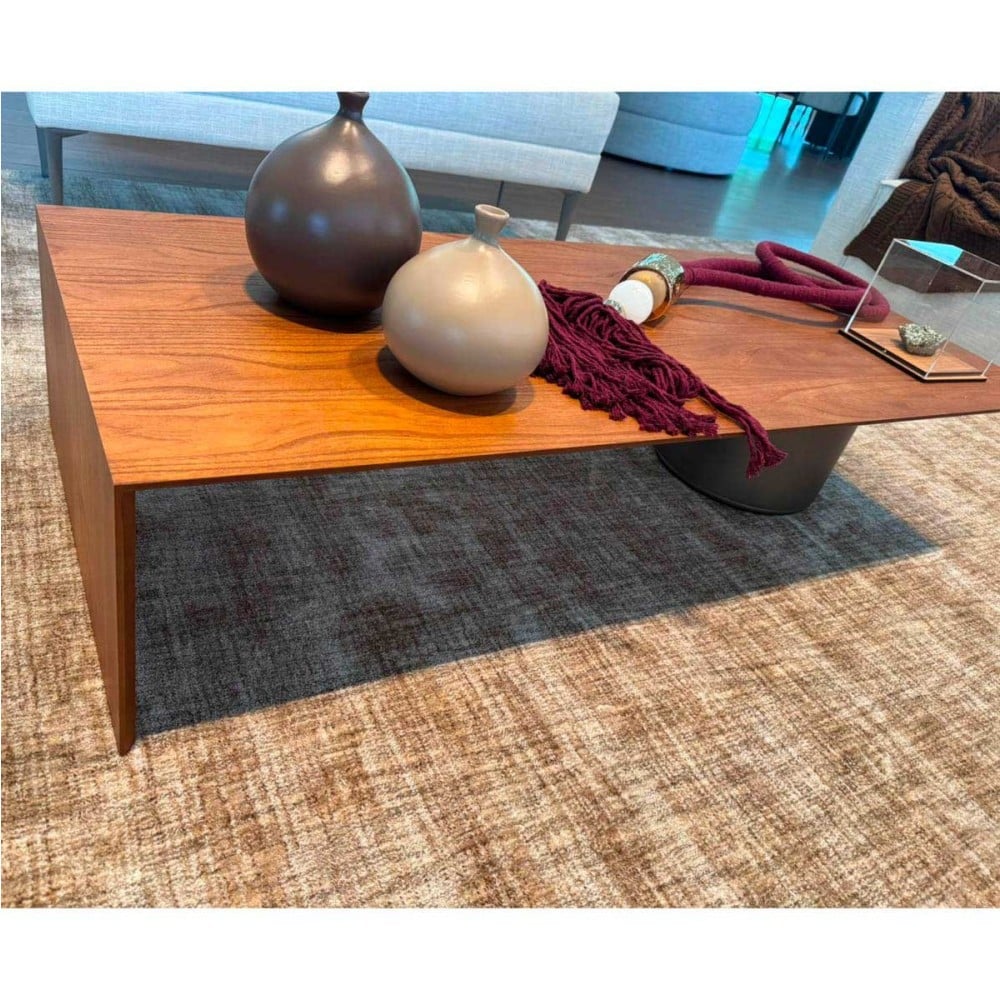 Mesa de Centro Flow em Lâmina de Madeira com Tampo Retangular e Base Cilíndrica Design by Alan Mantovani
