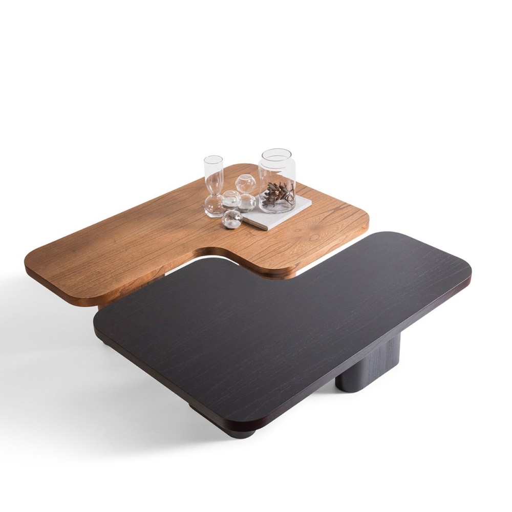 Mesa de Centro Geminy Design Orgânico Estrutura Lâmina de Madeira Tingida