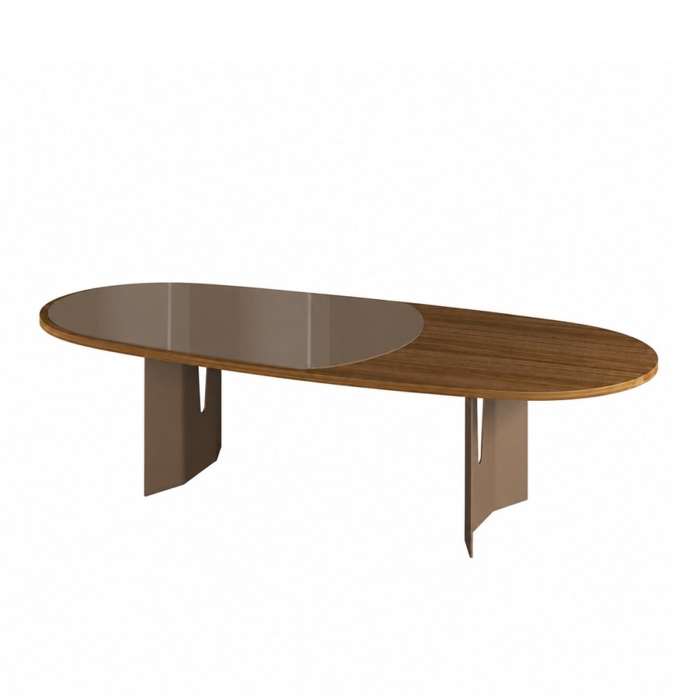 Mesa de Centro Hills Tampo Orgânico em Madeira com Detalhe em Vidro Pintado Estrutura em Chapa de Aço Carbono com Pintura Epóxi