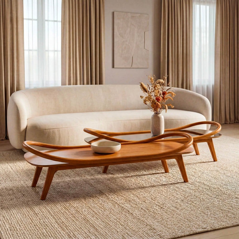 Mesa de Centro Janyus Estrutura Madeira Eucalipto e Lâmina Natural de Cinamomo Design by Jhoel Silva