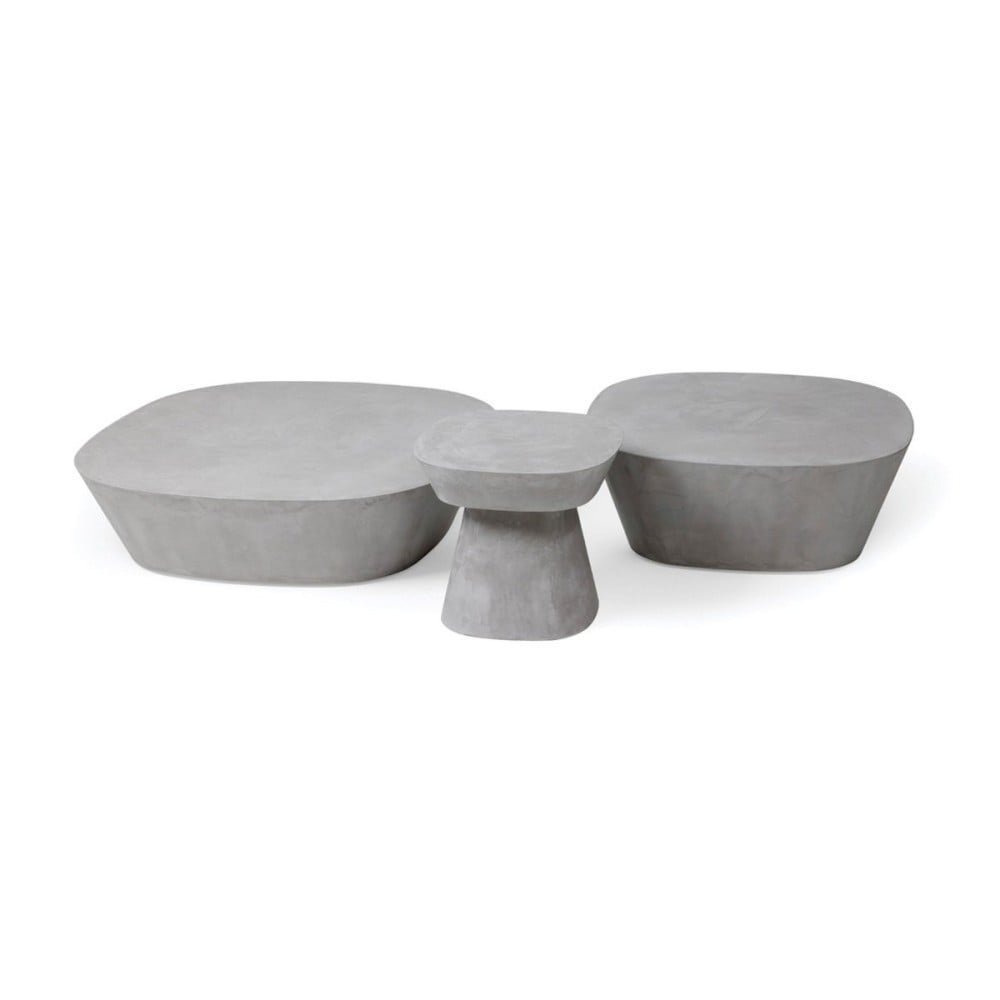 Mesa de Centro Kamen Trio Design Geométrico Acabamento Cimento Queimado