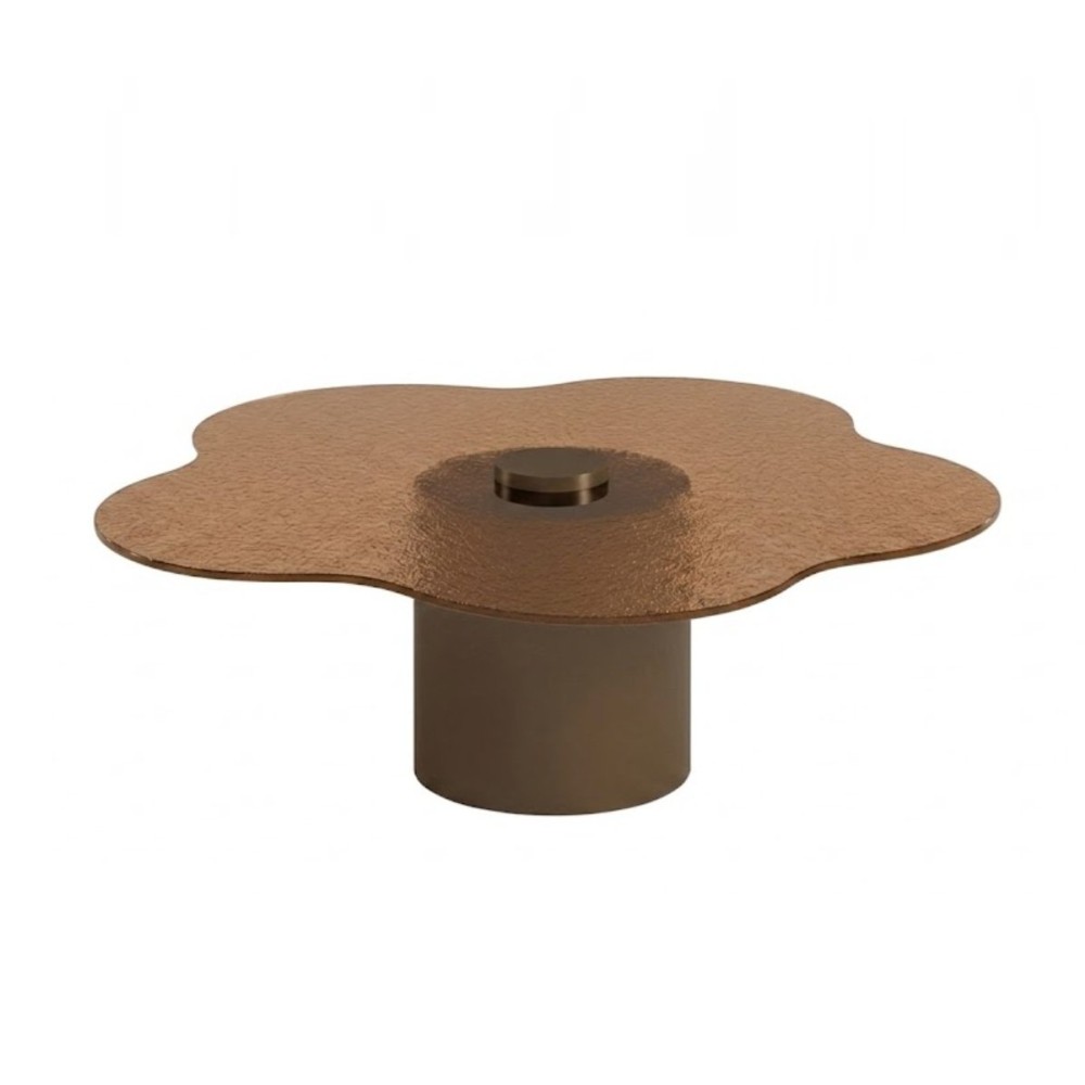 Mesa de Centro Lorys II Tampo Orgânico em Vidro Texturizado Base Cilíndrica em Aço Carbono com Pintura Epóxi 