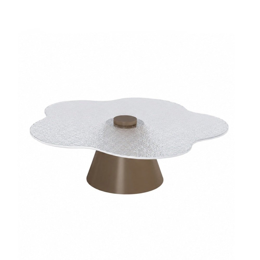 Mesa de Centro Lorys Tampo Orgânico em Vidro Texturizado Base Cônica em Aço Carbono com Pintura Epóxi 