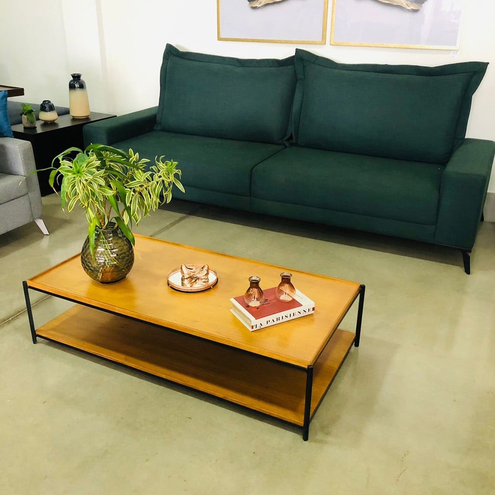 Mesa de Centro Maragogi Retangular Madeira de Manejo Base Aço Carbono