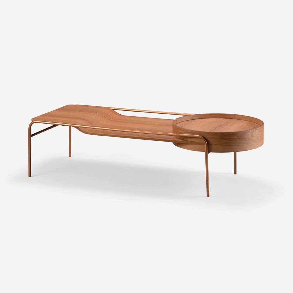 Mesa de Centro Nami Retangular Detalhe Design Redondo Tampo com Laminado Melamínico Base em Aço Carbono