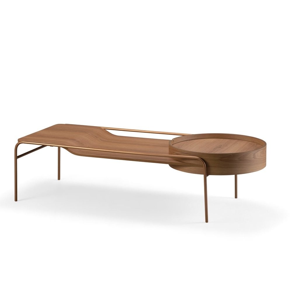 Mesa de Centro Nami Retangular Detalhe Design Redondo Tampo com Laminado Melamínico Base em Aço Carbono