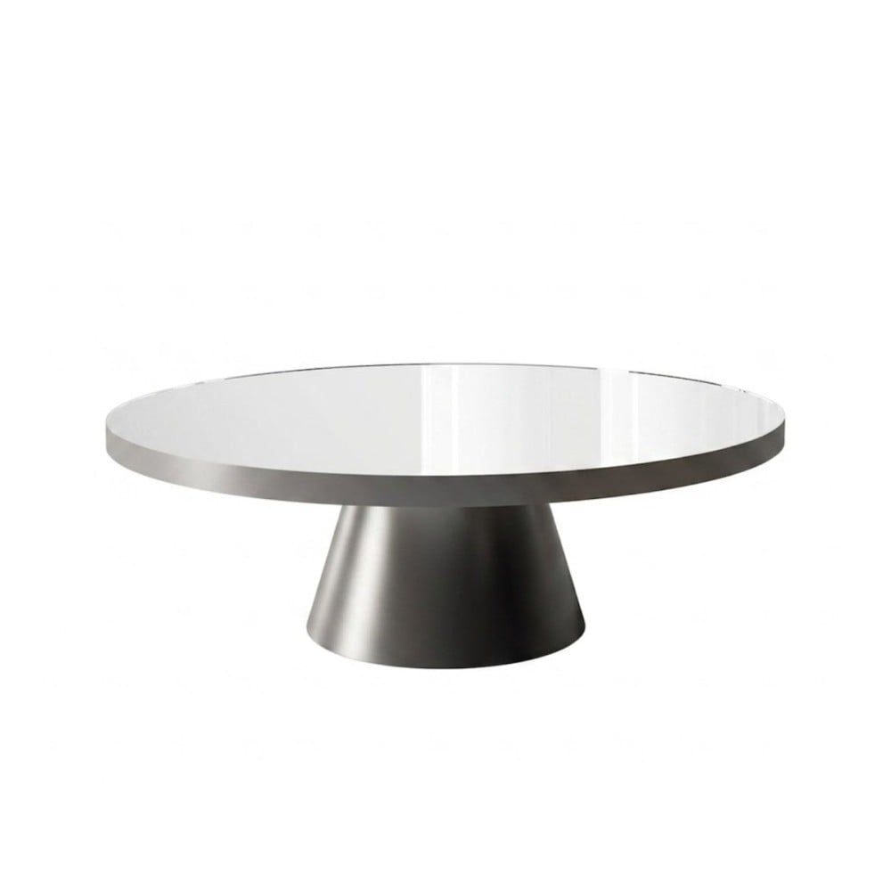 Mesa de Centro Nix Tampo Redondo Espelhado com Aro Metálico e Base Cônica em Aço Carbono com Pintura Epóxi