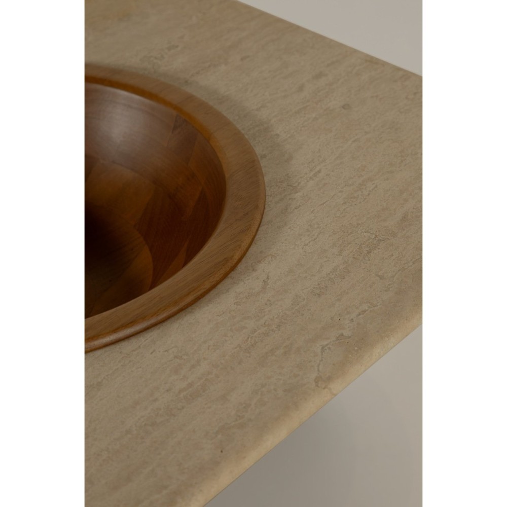 Mesa de Centro Nizhara II Tampo Retangular em Pedra Natural com Gamela Embutida em Madeira Tauari Design by M7 Estúdio