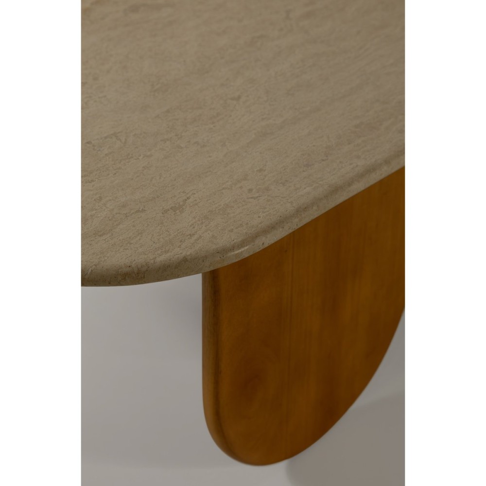 Mesa de Centro Nizhara II Tampo Retangular em Pedra Natural com Gamela Embutida em Madeira Tauari Design by M7 Estúdio