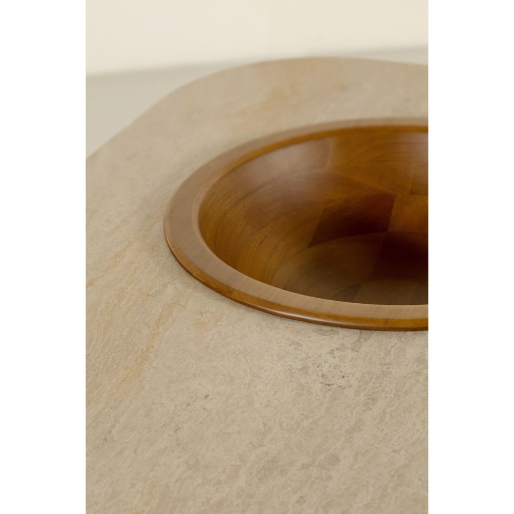 Mesa de Centro Nizhara II Tampo Retangular em Pedra Natural com Gamela Embutida em Madeira Tauari Design by M7 Estúdio
