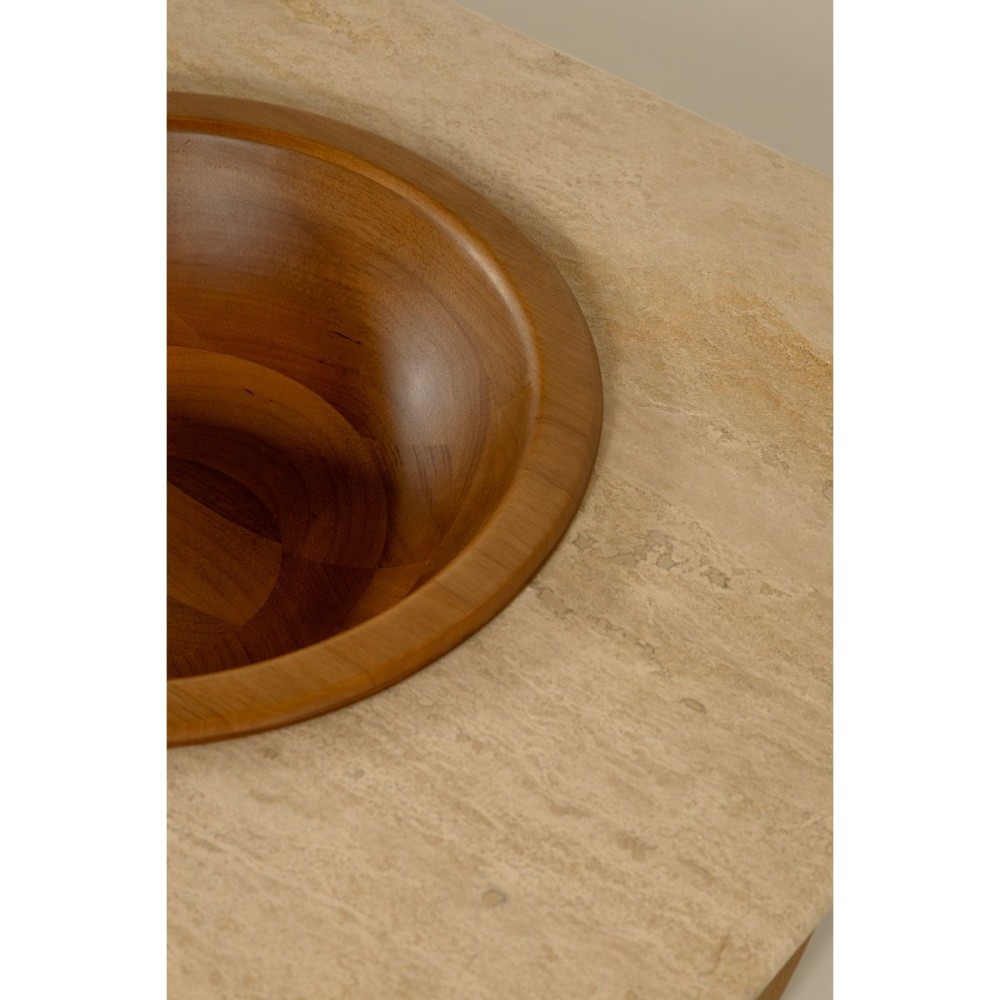 Mesa de Centro Nizhara II Tampo Retangular em Pedra Natural com Gamela Embutida em Madeira Tauari Design by M7 Estúdio