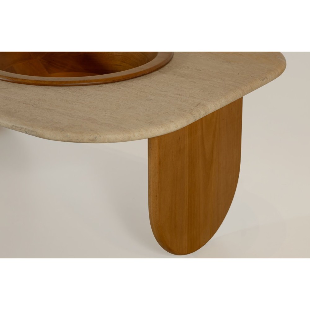 Mesa de Centro Nizhara II Tampo Retangular em Pedra Natural com Gamela Embutida em Madeira Tauari Design by M7 Estúdio