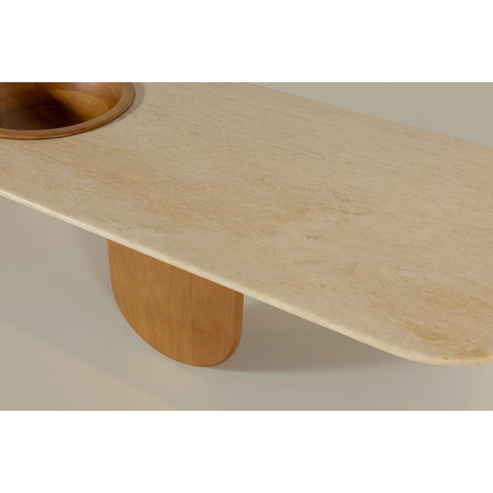 Mesa de Centro Nizhara II Tampo Retangular em Pedra Natural com Gamela Embutida em Madeira Tauari Design by M7 Estúdio
