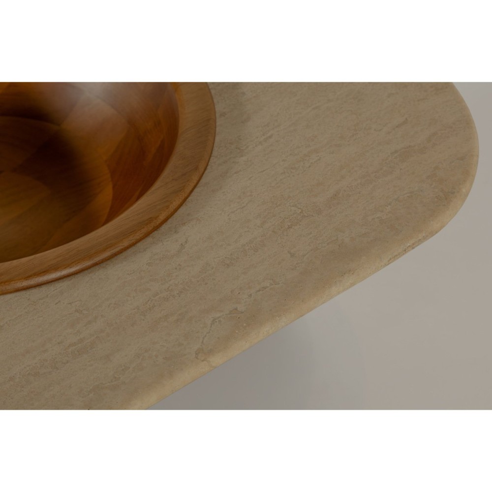 Mesa de Centro Nizhara II Tampo Retangular em Pedra Natural com Gamela Embutida em Madeira Tauari Design by M7 Estúdio