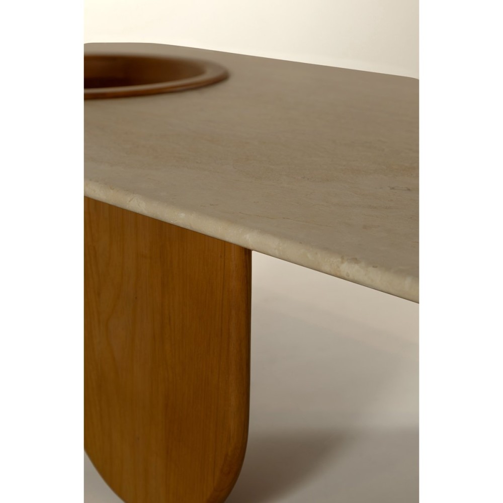 Mesa de Centro Nizhara II Tampo Retangular em Pedra Natural com Gamela Embutida em Madeira Tauari Design by M7 Estúdio