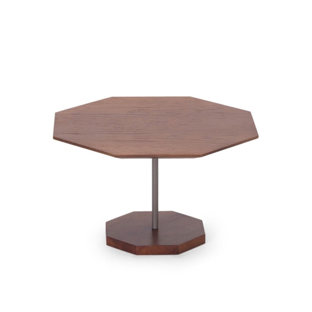 Mesa de Centro Ottus Octagonal Tampo Laminado Base em Madeira Maciça e Haste Tubular Metálica