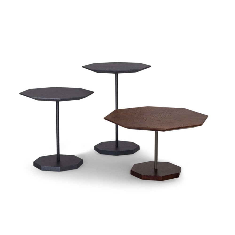 Mesa de Centro Ottus Octagonal Tampo Laminada Base em Madeira Maciça e Haste Tubular Metálica