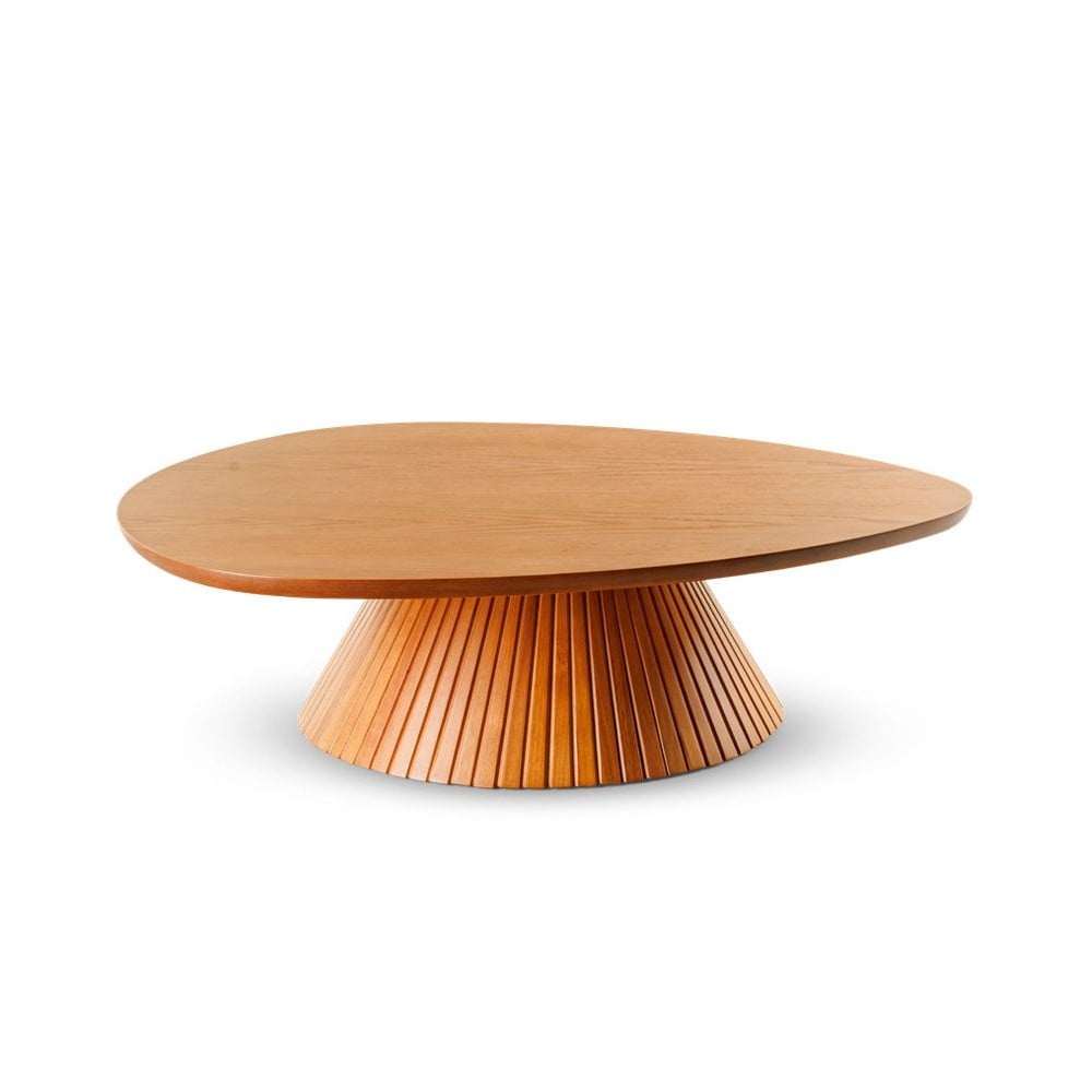 Mesa de Centro Sândalo Design Orgânico Tampo Laminado Base Ripado Madeira Maciça Tauari