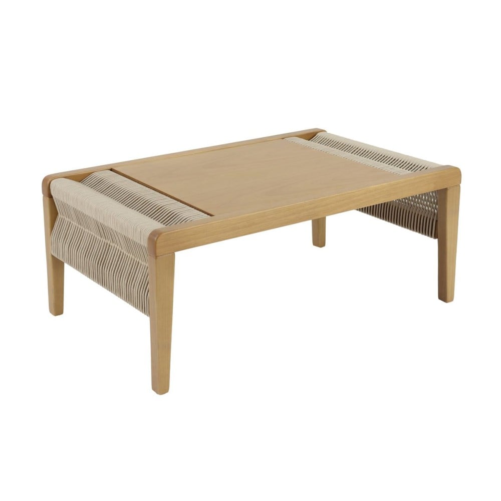 Mesa de Centro Shaya Retangular Detalhe Lateral em Trama Corda Náutica Tampo em Madeira Tauari