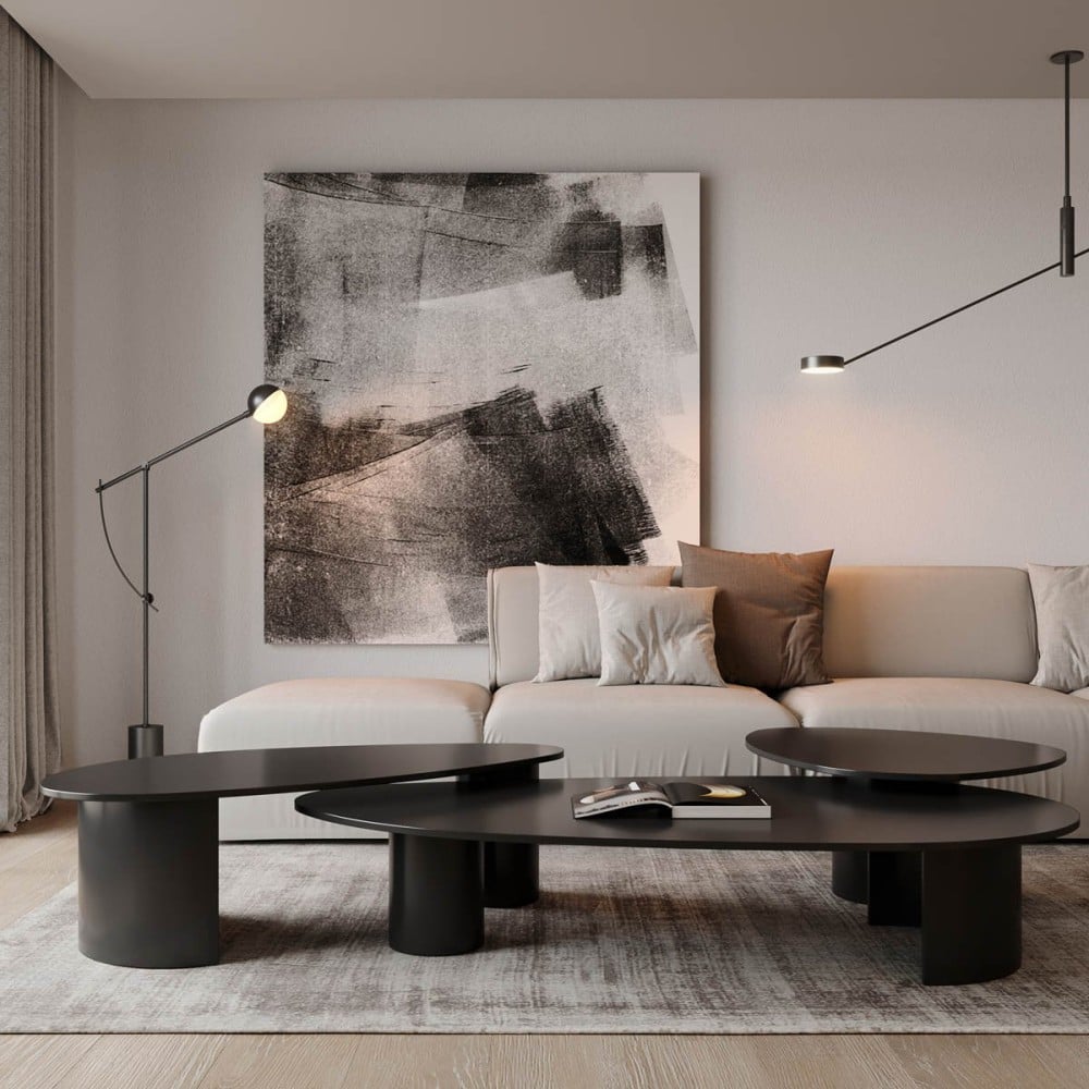 Mesa de Centro Tartuggon Design Orgânico Tampo Laqueado Base Compensado Laqueado Bases Cilíndricas