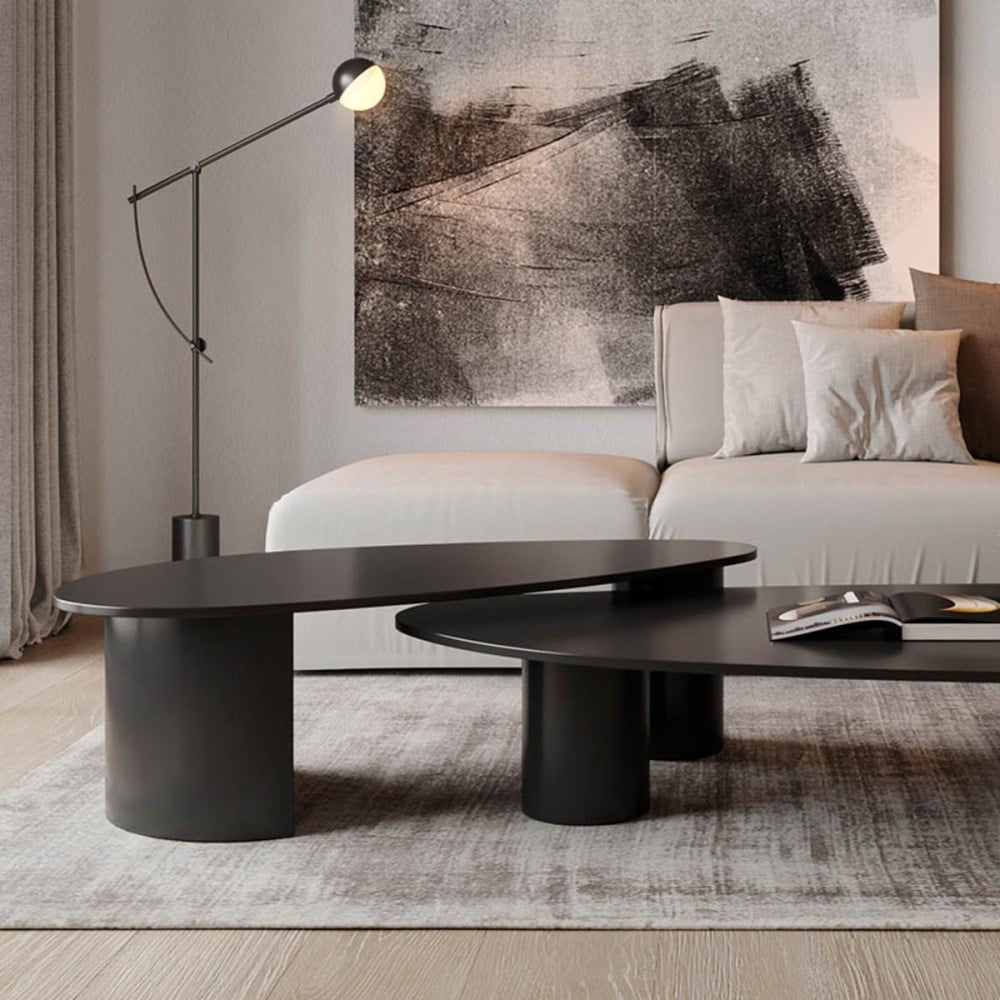 Mesa de Centro Tartuggon Design Orgânico Tampo Laqueado Base Compensado Laqueado Bases Cilíndricas