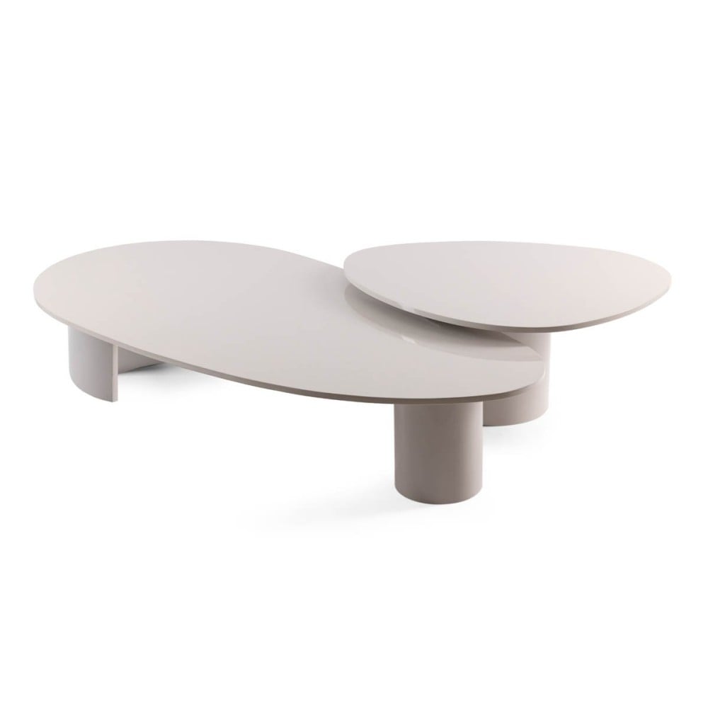 Mesa de Centro Tartuggon Duo Design Orgânico Tampo Laqueado Base Compensado Laqueado Bases Cilíndricas