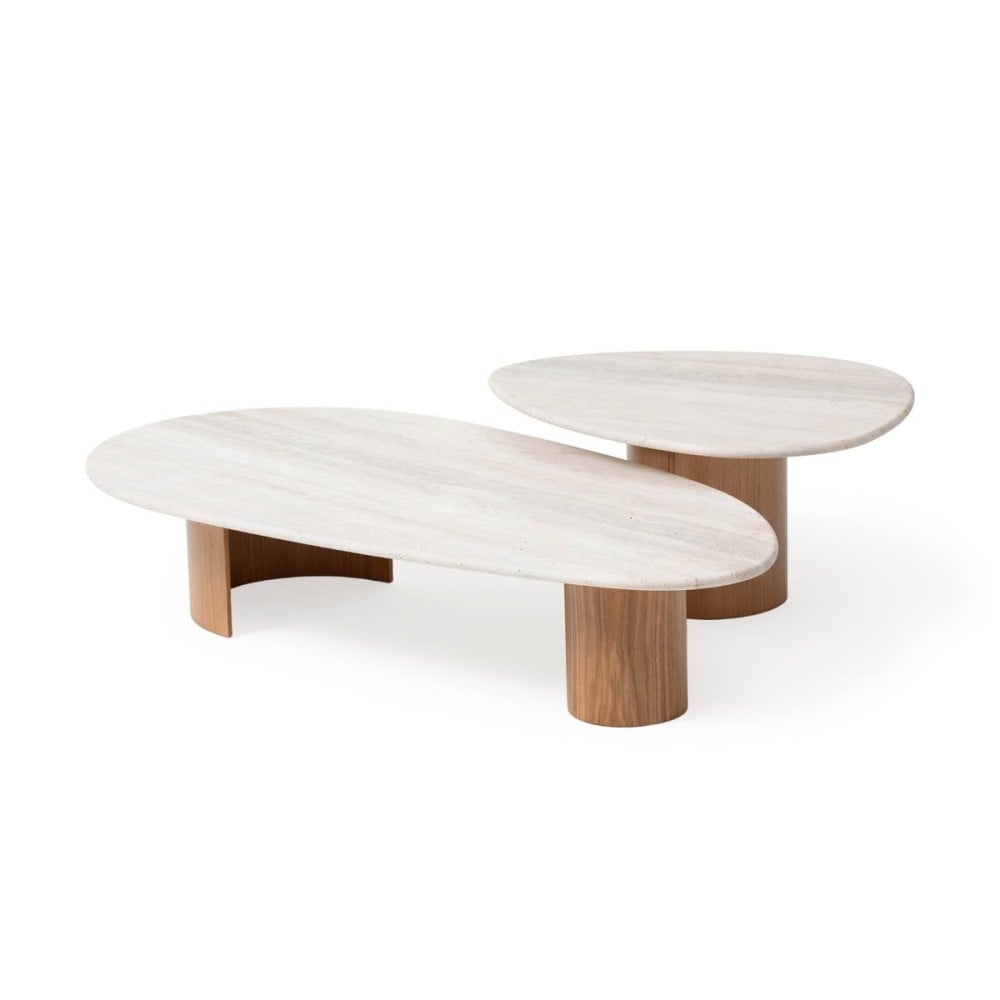 Mesa de Centro Tartuggon Duo Design Orgânico Tampo Pedra Natural Base Compensado Laqueado Bases Cilíndricas