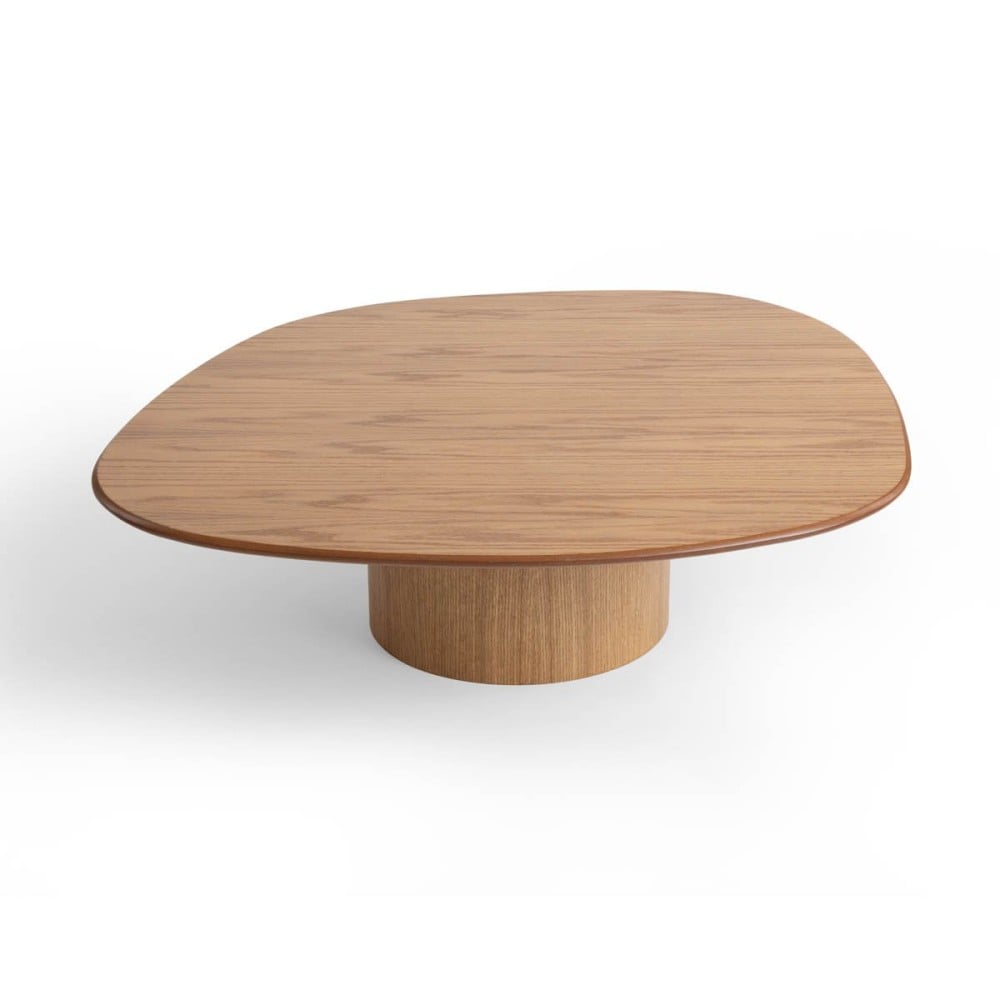 Mesa de Centro Ybari Design Orgânico Tampo e Bases Cilíndricas em Lâmina de Madeira Detalhe em Metal