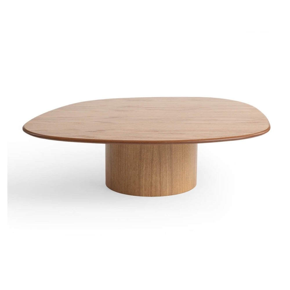 Mesa de Centro Ybari Design Orgânico Tampo e Bases Cilíndricas em Lâmina de Madeira Detalhe em Metal