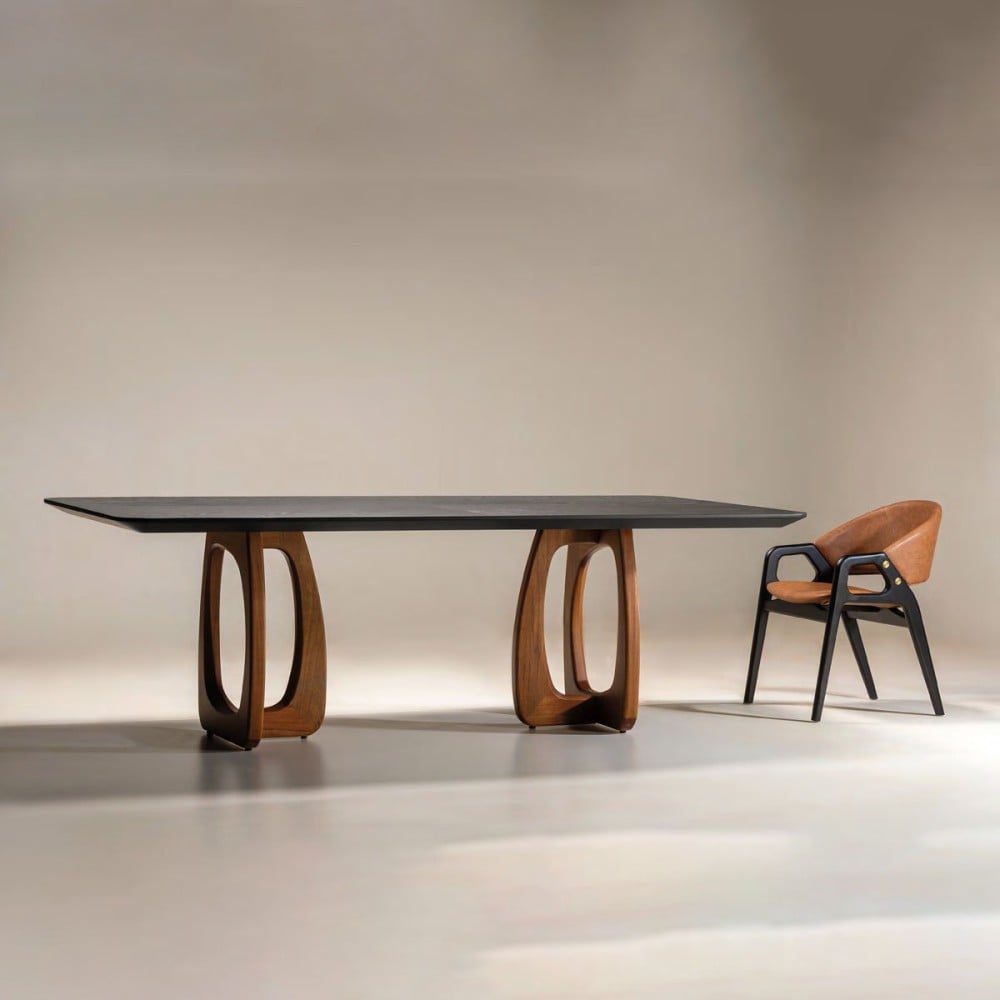 Mesa de Jantar Aurion Design Retangular Tampo Pré Composto Base Madeira Maciça Design Exclusivo by Luiz Bossardi