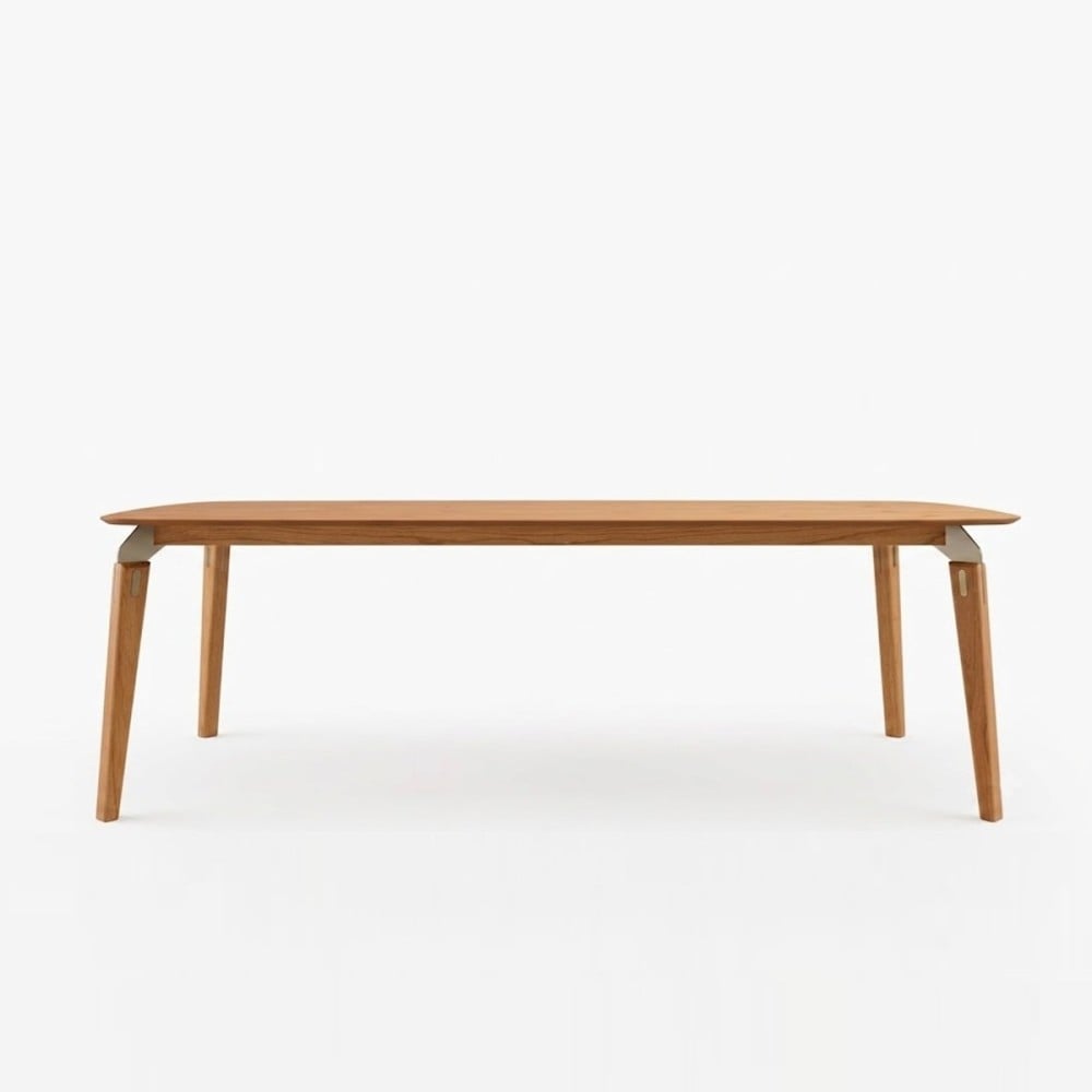 Mesa de Jantar Kedha Retangular Tampo em Lâmina de Carvalho Americano Base Madeira Tingida Detalhes em Metal Design by YE Design