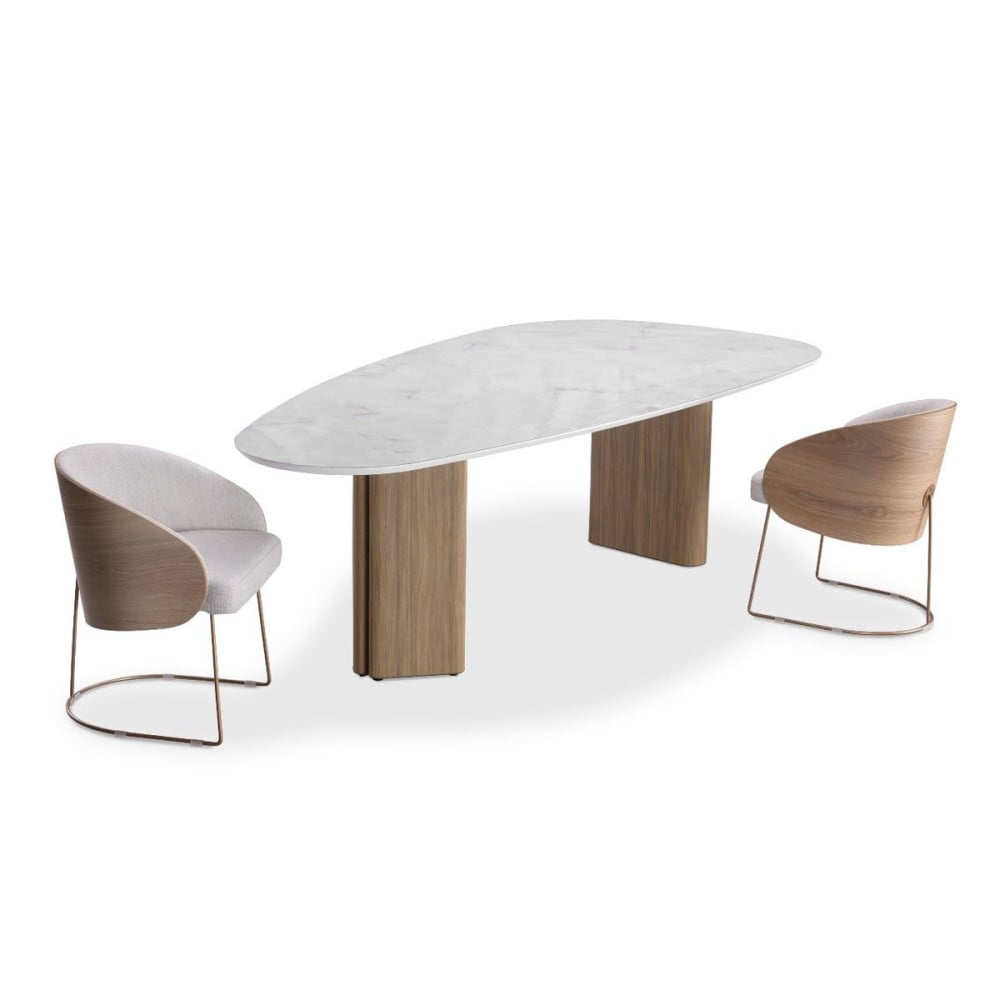 Mesa de Jantar Landa Design Orgânico Tampo com Vidro Pintado Base com Laminado Melamínico