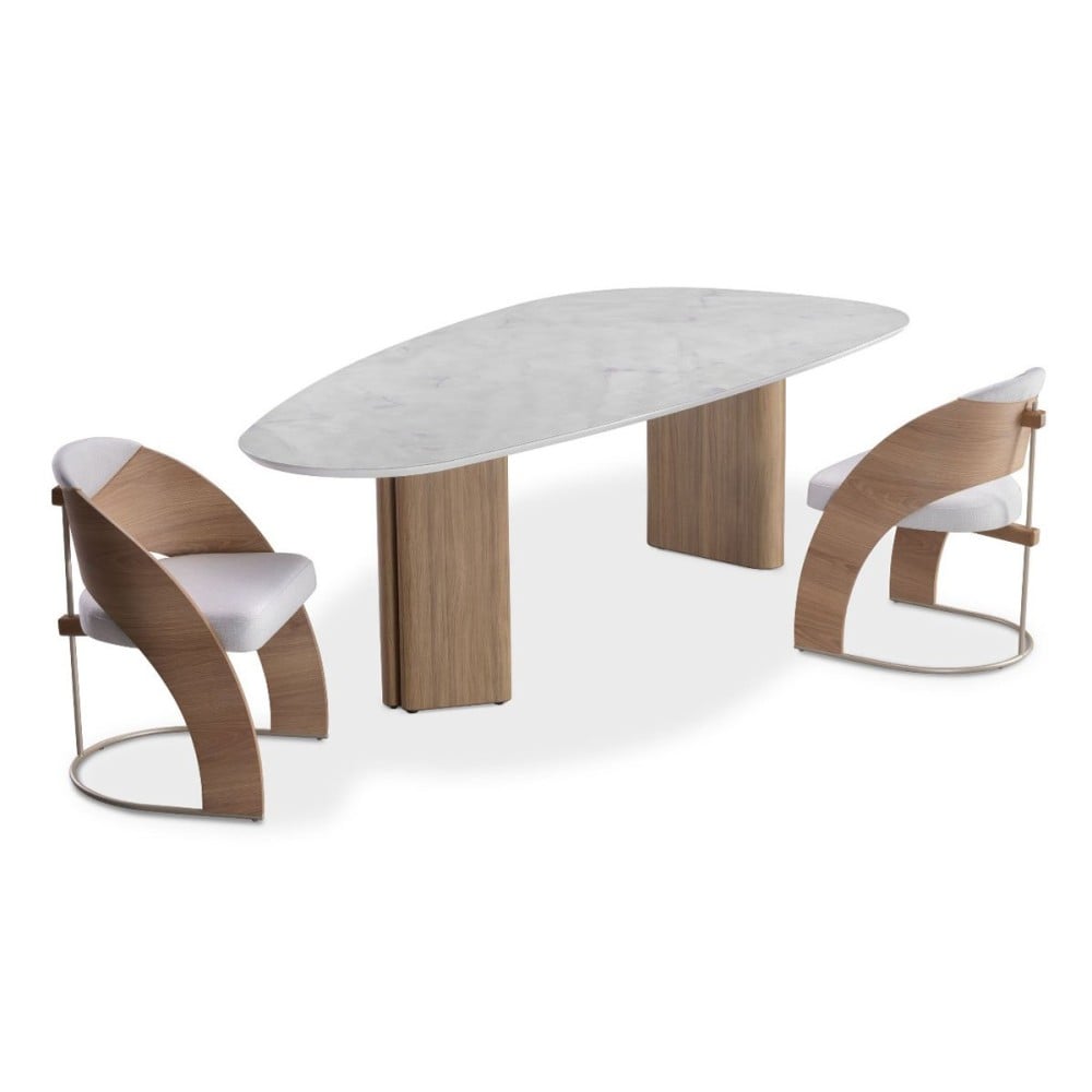 Mesa de Jantar Landa Design Orgânico Tampo com Vidro Pintado Base com Laminado Melamínico