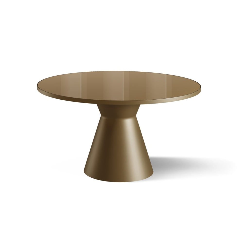 Mesa de Jantar Luanza Tampo Redondo Vidro Pintado com Aro Metálico Base Aço Carbono com Pintura Epóxi 