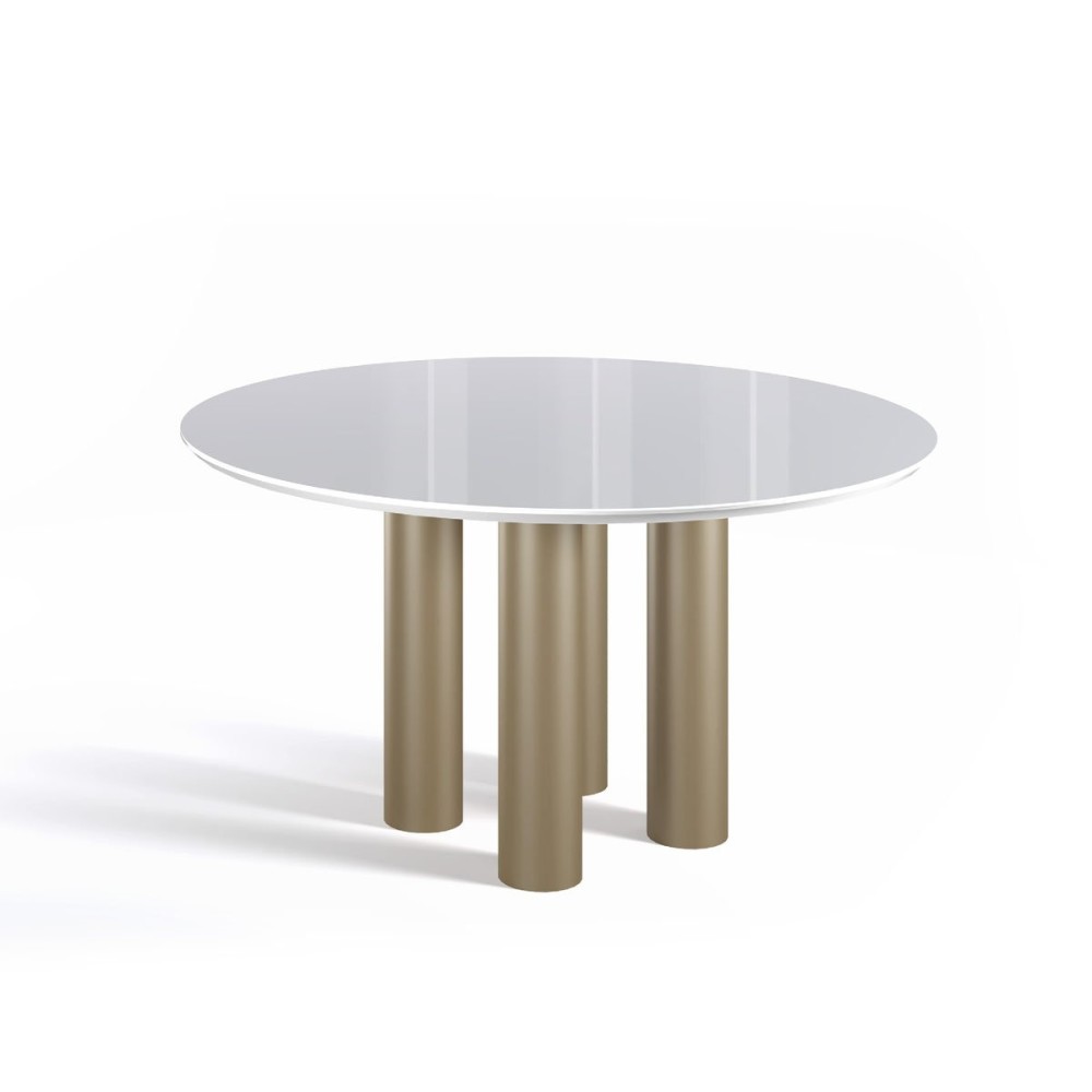 Mesa de Jantar Lunari Redonda Tampo Vidro Bases Tubular Metálica
