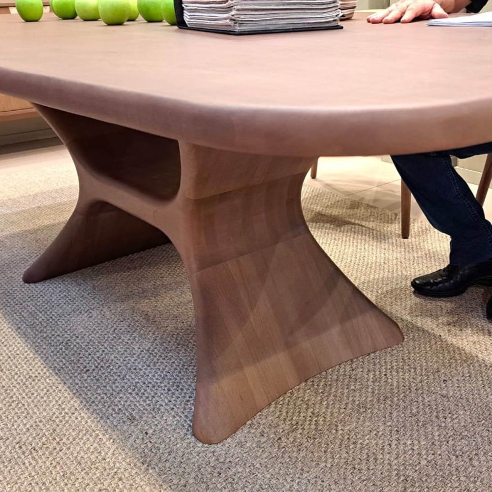 Mesa de Jantar Magara Design Barril Tampo Lâmina Nogueira Base Laminada Design by Studio Traço