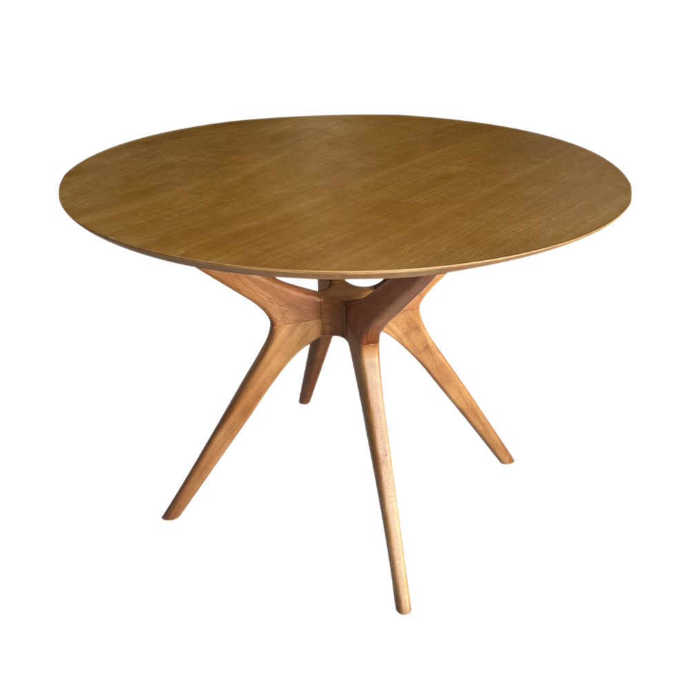 Mesa de Jantar Palito Redonda Base Madeira Maciça Design Retrô