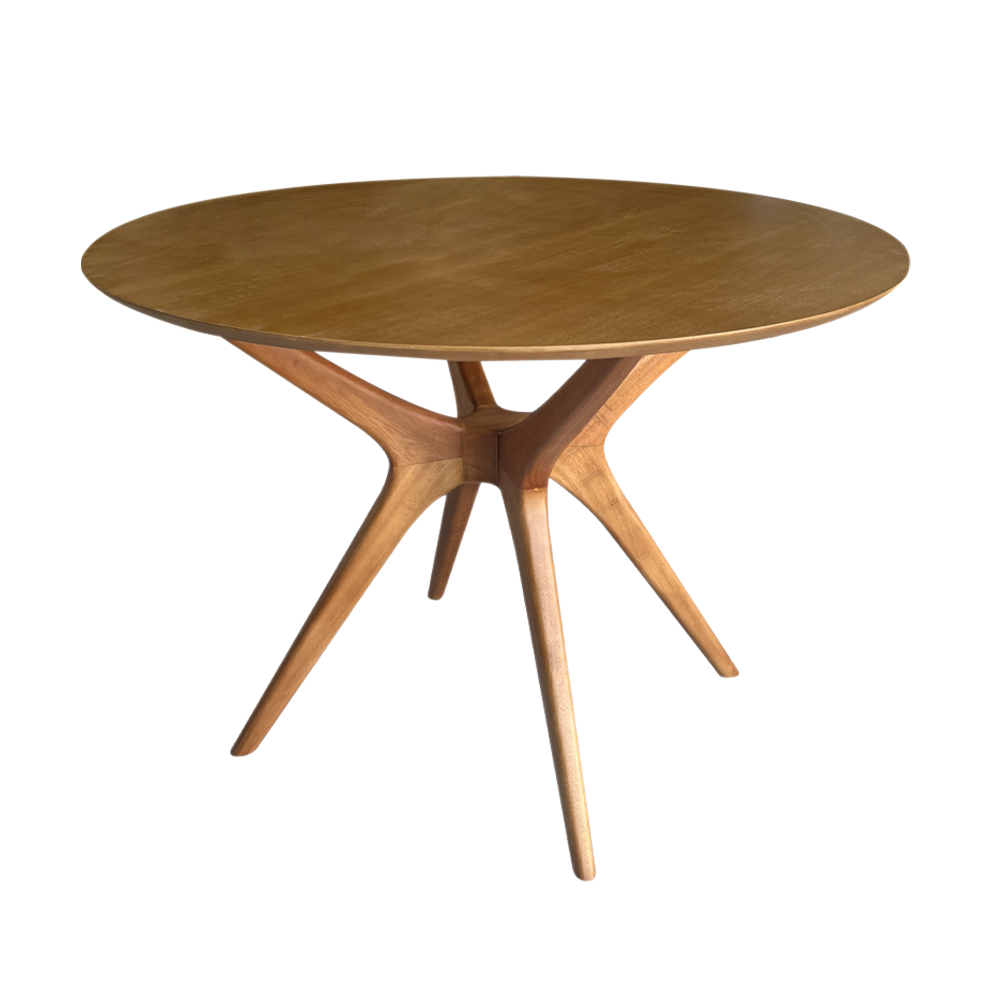 Mesa de Jantar Palito Redonda Base Madeira Maciça Design Retrô