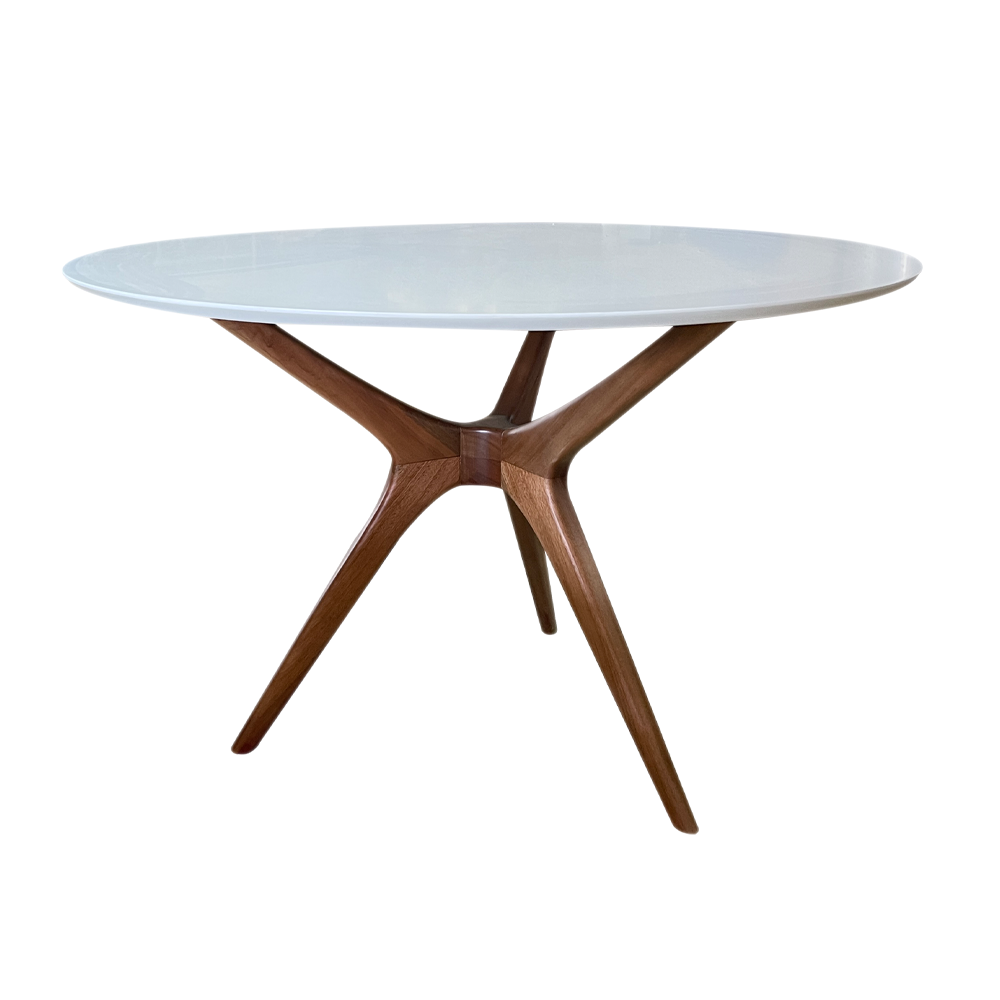 Mesa de Jantar Palito Redonda 3 Pés Madeira Maciça Design Retrô