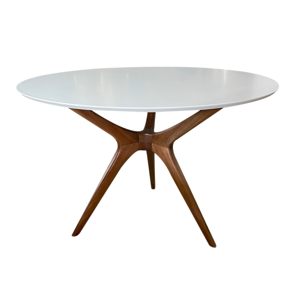 Mesa de Jantar Palito Redonda 3 Pés Madeira Maciça Design Retrô