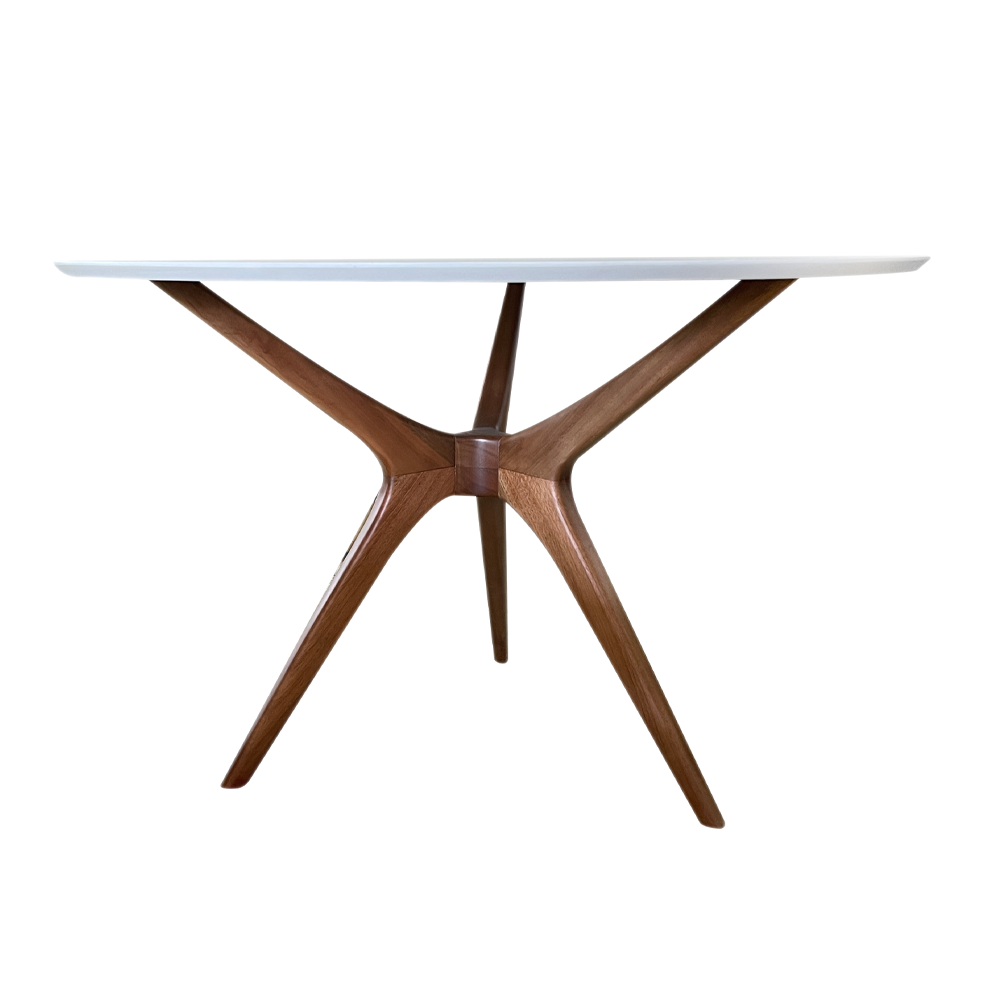 Mesa de Jantar Palito Redonda 3 Pés Madeira Maciça Design Retrô