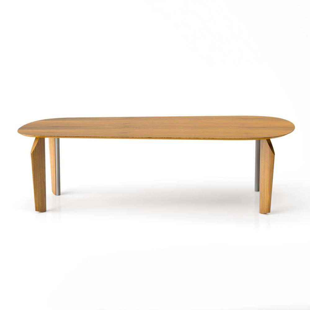 Mesa de Jantar Potyra Design Orgânico Tampo Lâmina Cinamomo Base Madeira Maciça Tingida