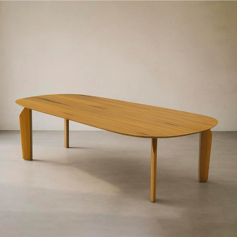 Mesa de Jantar Potyra Design Orgânico Tampo Lâmina Cinamomo Base Madeira Maciça Tingida