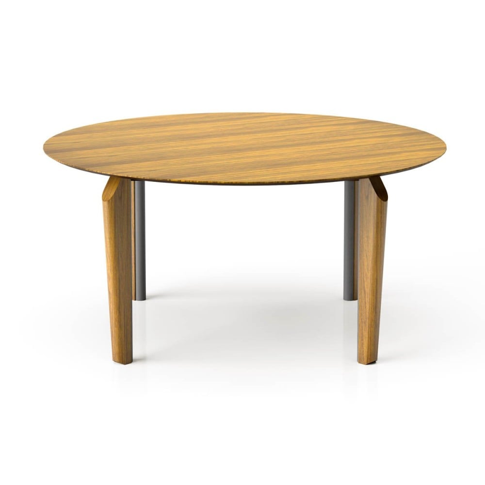 Mesa de Jantar Potyra Design Redondo Tampo Lâmina Cinamomo Base Madeira Maciça Tingida